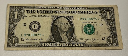 2013 Star Note One Dollar Bill Fancy Serial ⭐️ L07439075 US $1 USA Legal Tender - Picture 2 of 5