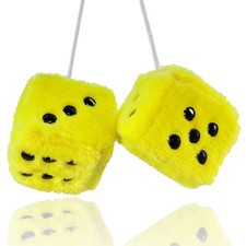 Fuzzy Plush Dice for Car Mirror Pair of Retro 3  Yellow Dice with Black Dots