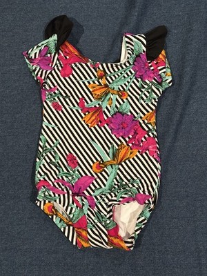 Busy Bod Leos Multi Color Flowers, Black and White Stripes Leo- Size Child 6.5