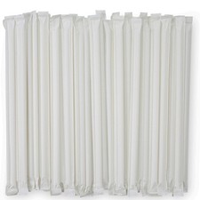 DuraHome White Plastic Straws Individually Wrapped 1000 Pack - 8 inch Drinkin...