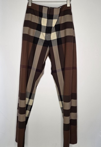 Burberry Nova Check High Waist Brown Wool Pants Size IT46/US10 - Afbeelding 4 van 8