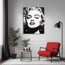 Marilyn Monroe Quadro Pop Art | Labbra Rosse Glitter Dipinto a Mano Arte Moderna