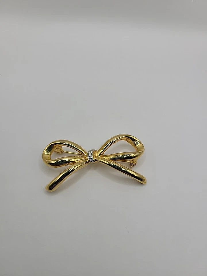 Broche prendedor vintage arco cristal acento tono dorado joyería disfraz Foto 2 de 4