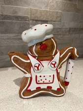 Gingerbread Man tea pot Blue Sky Clayworks signed Heather Goldminc Christmas 