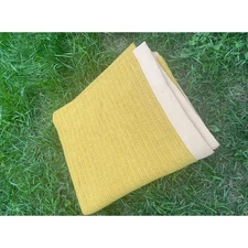 Vintage JC Penney Waffle Weave Blanket Mustard Yellow Acrylic Satin Trim Twin