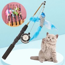 Cat Telescopic Fishing Rod Toy Cat Teaser Stick Fish Hanging Interactive Funny
