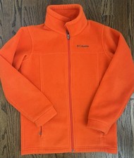 Columbia Fleece Jacket Youth 10-12 Full Zip Orange Zip Pockets