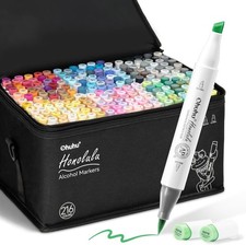 Ohuhu Alcohol Markers 216-color Double Tipped Brush  Chisel- Refillable Markers