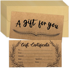 48 Pcs Blank Gift Certificates Kraft Certificate Cards with 48 Pcs Envelopes for