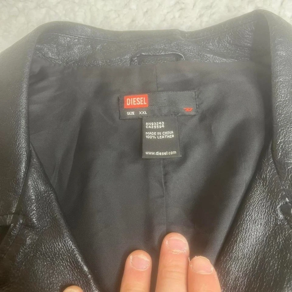 Vintage Diesel Hombre Negro Largo Fit Cuero Chaqueta Tareas Y2K Años 90 XXL Foto 3 de 4