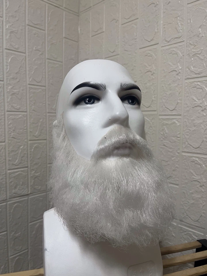 Juego de barba blanca y bigote - Cabello humano real - Cosplay y grado teatro Foto 2 de 4