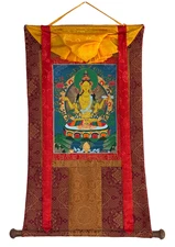 PRAJNAPARAMITA-PERFECT WISDOM ORIGINAL TIBETAN THANGKA PAINTING WITH SILK BORDER