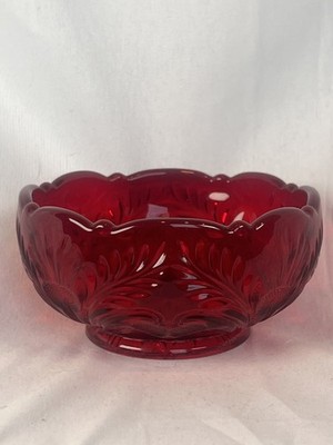 Mosser Glass Ruby Red Thistle Berry Bowl Nut Dish 4.5  Original Sticker