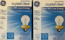 4 60W Basic GE Clear Glass Decorative Light Bulbs w/Medium Base