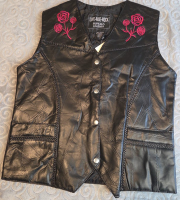 Leather Vest Women M Buffalo Leather Roses Live Ride Rock Brand