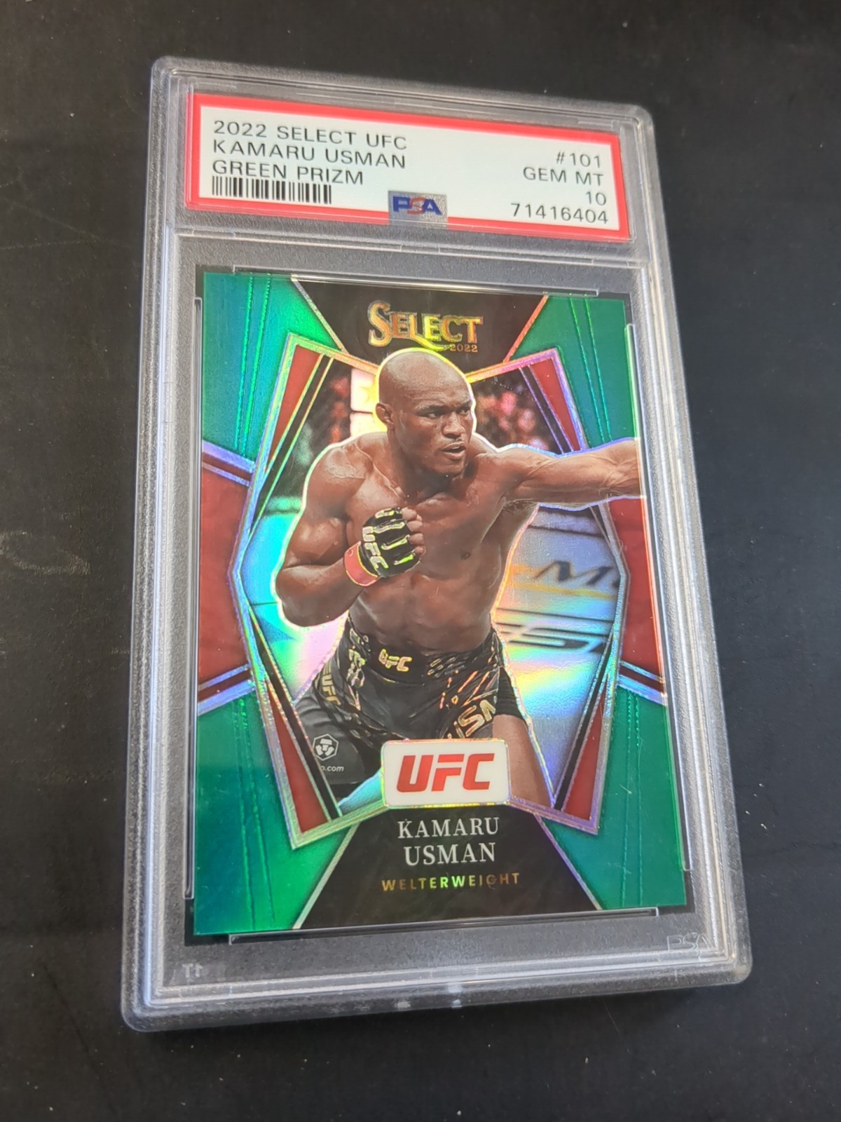 2022 Select UFC Kamaru Usman Green Prizm 3/5 PSA 10
