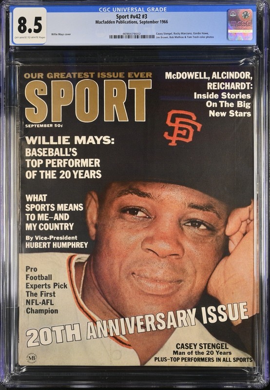 Sport v42 #3 September 1966 Willie Mays Cover Casey Stengel Pop 1 CGC 8.5 CL68