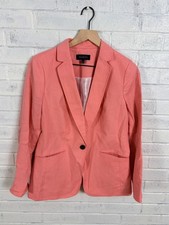 Talbots Linen Blazer Womens 6 Pink Lined One Button Career Office Jacket