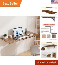 Rustic Brown Wall Mounted Folding Table - Space Saving Desk for Home & Office