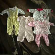 4 Vintage Baby Girl Coverall Rompers and Sleeper, 0-3 Months