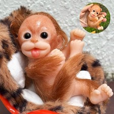 6Inch Mini Full Body Silicone Monkey Reborn Doll With Fur Handmade Lifelike Real