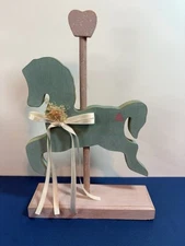 VTG 80s Wooden Carousel Horse World Of Gifts Pink & Blue W/Ribbon Made In Taiwan