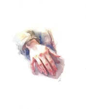 Original 8x10 Female Hands Portrait  Watercolor Painting Sketch