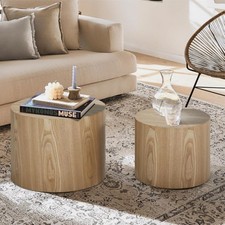 Nesting Coffee Table Set of 2, Wood Round Coffee Table, Modern Coffee