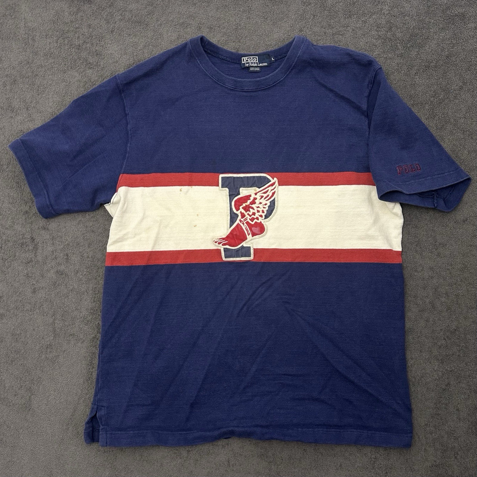 Vintage Super  Rare 90s Polo Ralph Lauren P Wing T-shirt. Size Large USA Made