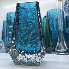 Whitefriars Coffin glass vase Kingfisher Blue 9686