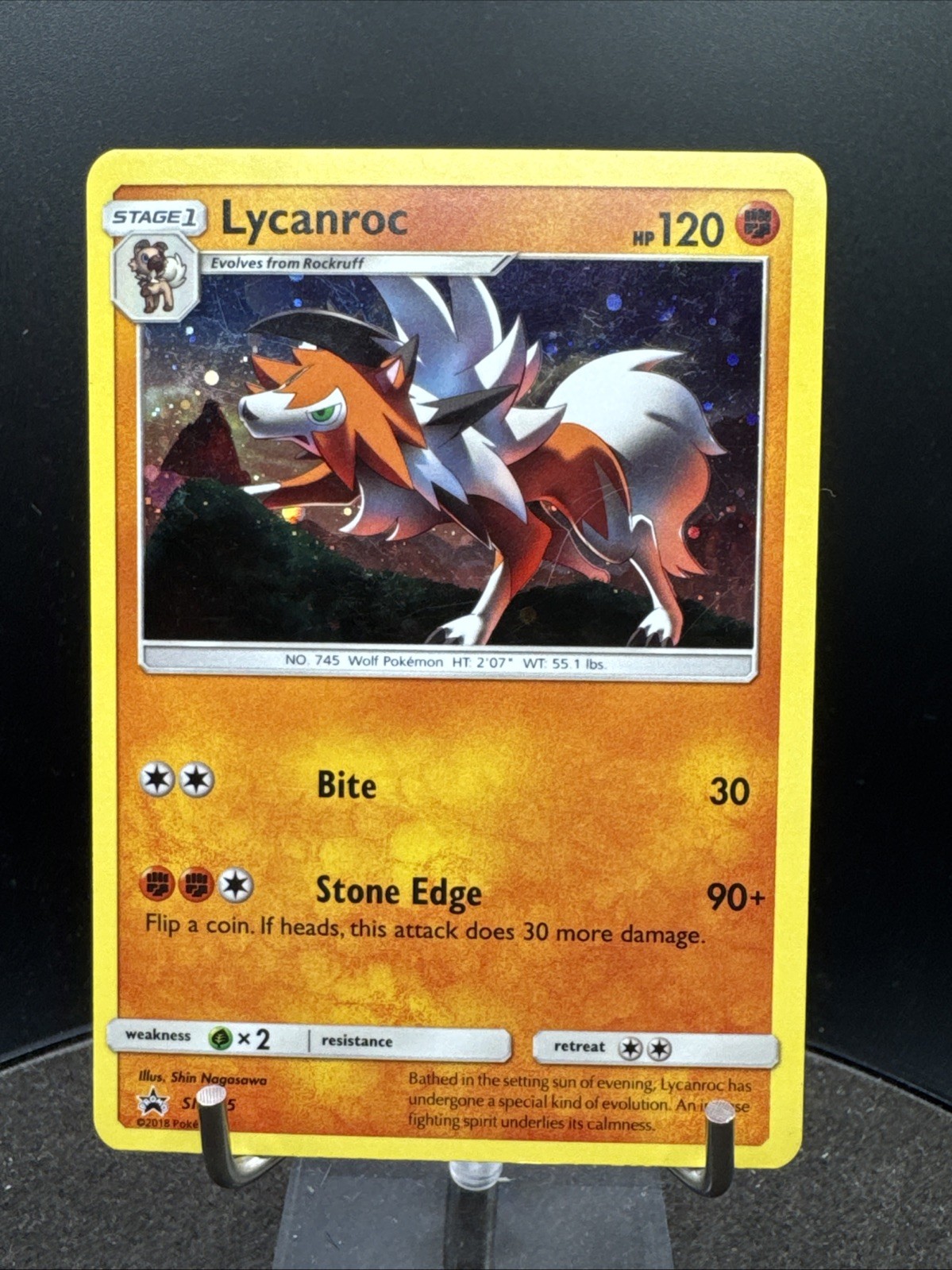 Lycanroc SM105 Sun & Moon Black Star Promo Cosmos Holo Pokemon Card