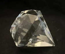 TiIFFANY & CO. Clear Crystal Art Glass Diamond Paperweight Signed 4"H w/Box