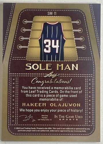 2022 Leaf ITG Hakeem Olajuwon Sole Man Game Used SM-11 HOF Houston Rockets 1/20 - Picture 3 of 3
