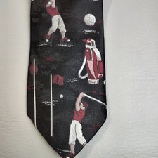 Vintage Wembley Golf Neck Tie Black Burgundy Golfer Golf Course 58" USA Made