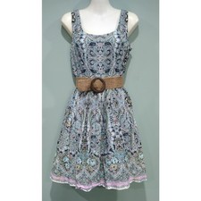 Nine West Belted Sleeveless Dress, Aqua Multi, Size 4