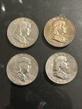 Ben Franklin Half Dollar 1962-1963 90% Silver 4 Coins