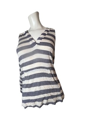 PINK ROSE BRAND RAYON SPANDEX HOODED STRIPED LONG SLEEVE TOP SMALL
