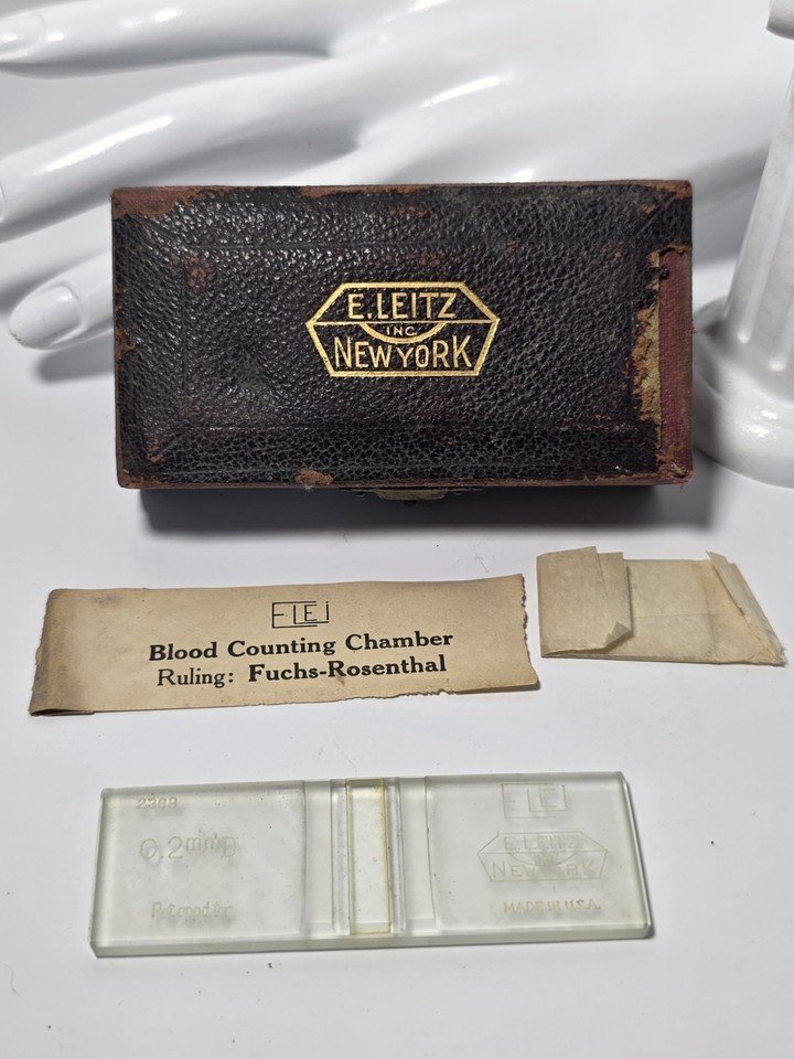 Antique E. Leitz Inc New York Hemocytometer 1930s Blood Counting Chamber w/Box