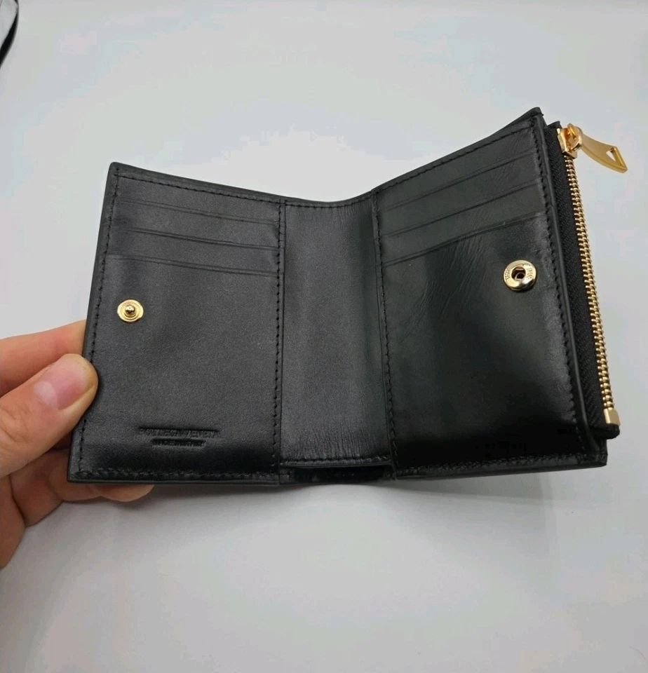 Cartera Bottega Veneta Negra Intrecciato Cuero Doble Pliegue - Pequeña Imperfección  Foto 4 de 4