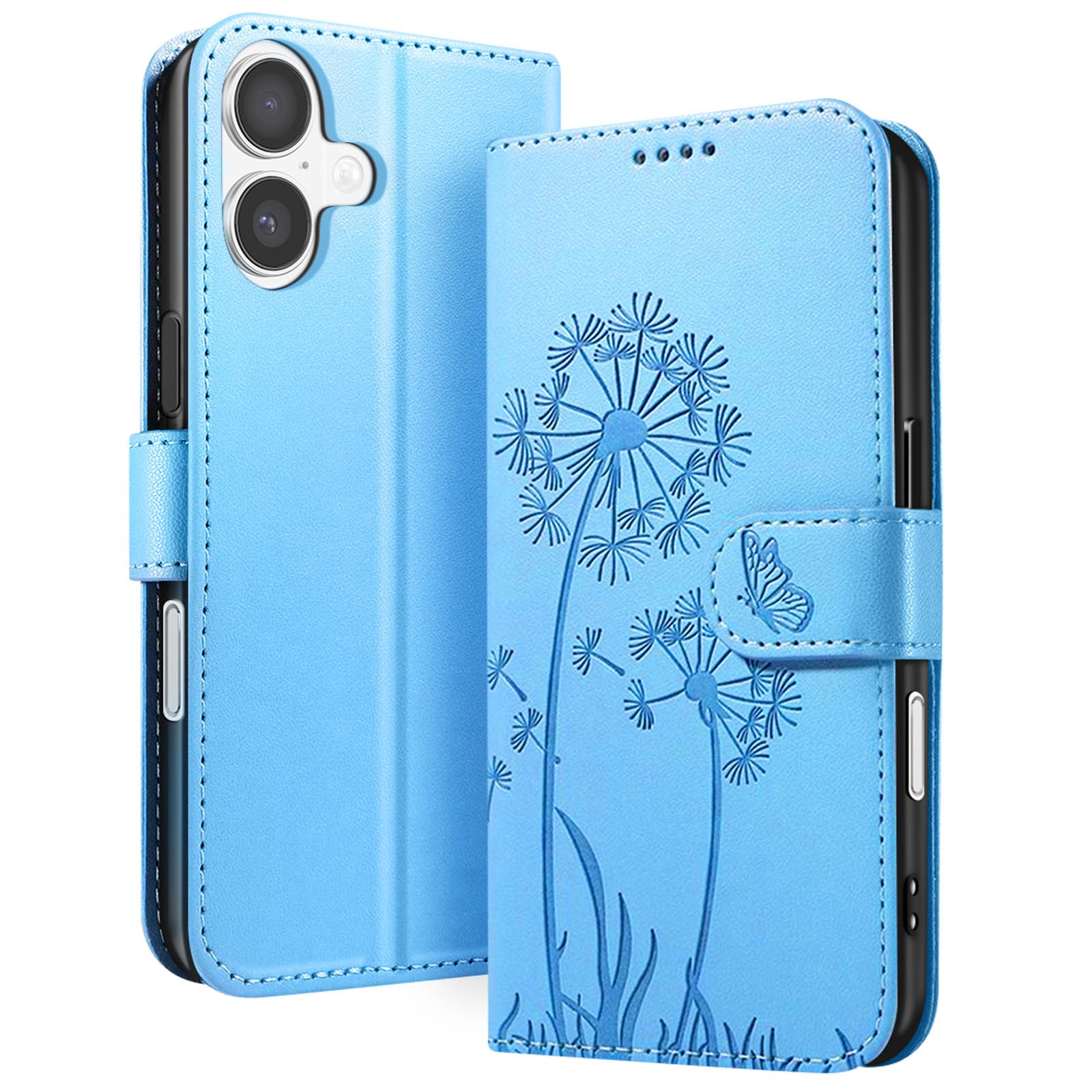 Coque iPhone 17 portefeuille Zanaé étui protection bleu ciel fleuri
