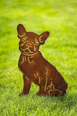 Französische Bulldogge Edelrost Hund Gartenstecker Handmade Germany Gartendeko