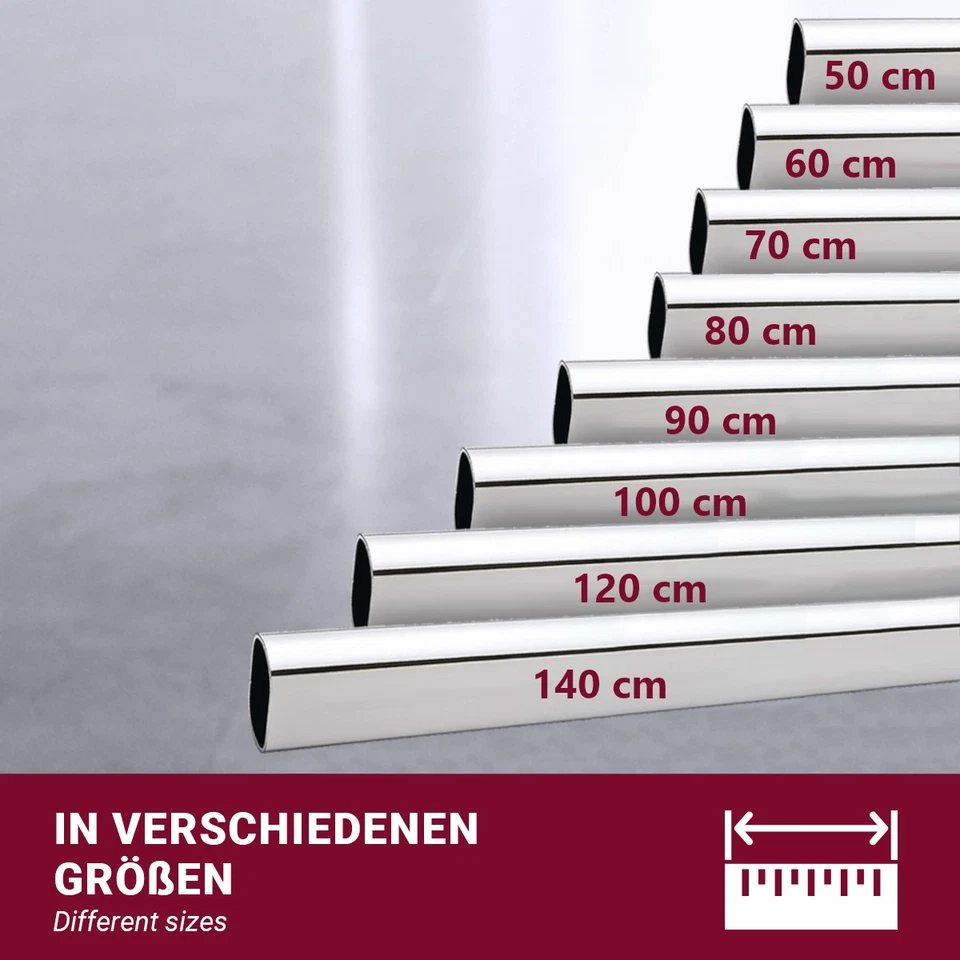 Kleiderstange Chrom mit Halterung 50-120 cm Garderobenstange Schrankstange - Bild 3 von 4