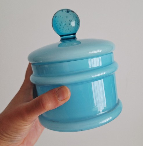 Carlo Moretti Blue Glass Cased Jar 1960s Mid Century Vanity Bon Bon Murano
