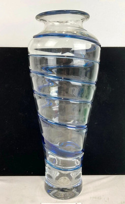 Blenko Handmade Glass Large Vase in Blue Swirl Hank Adams Design