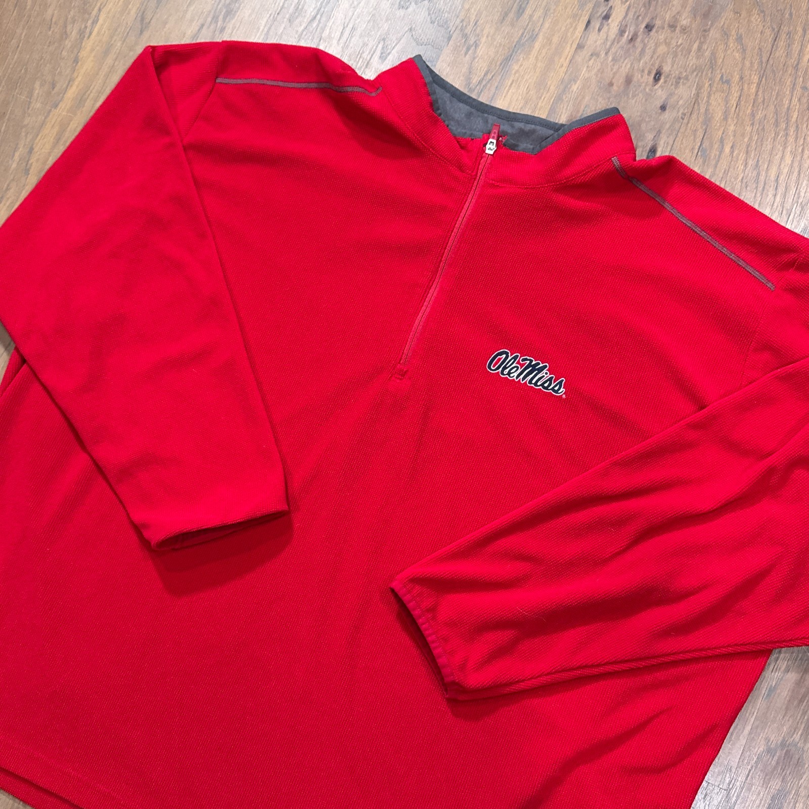 Ole Miss Rebels Sweater Mens 5XL Red Antigua Waffle Knit Fleece Quarter Zip NCAA