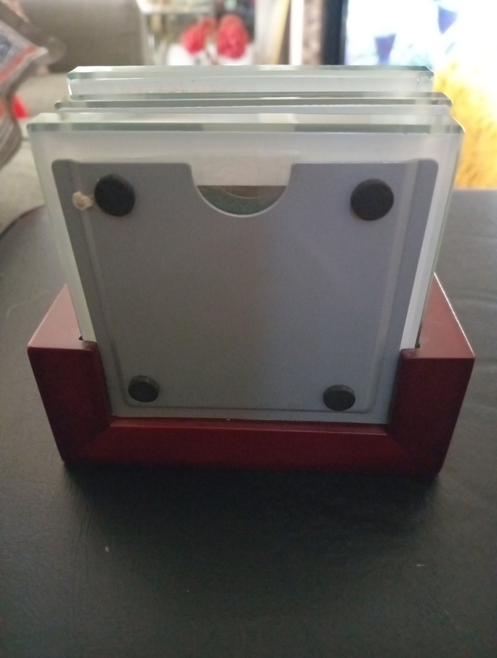 Costers 4 Picture Frame W/ Wood Holder Thick Coke Bottle Color Glass ...