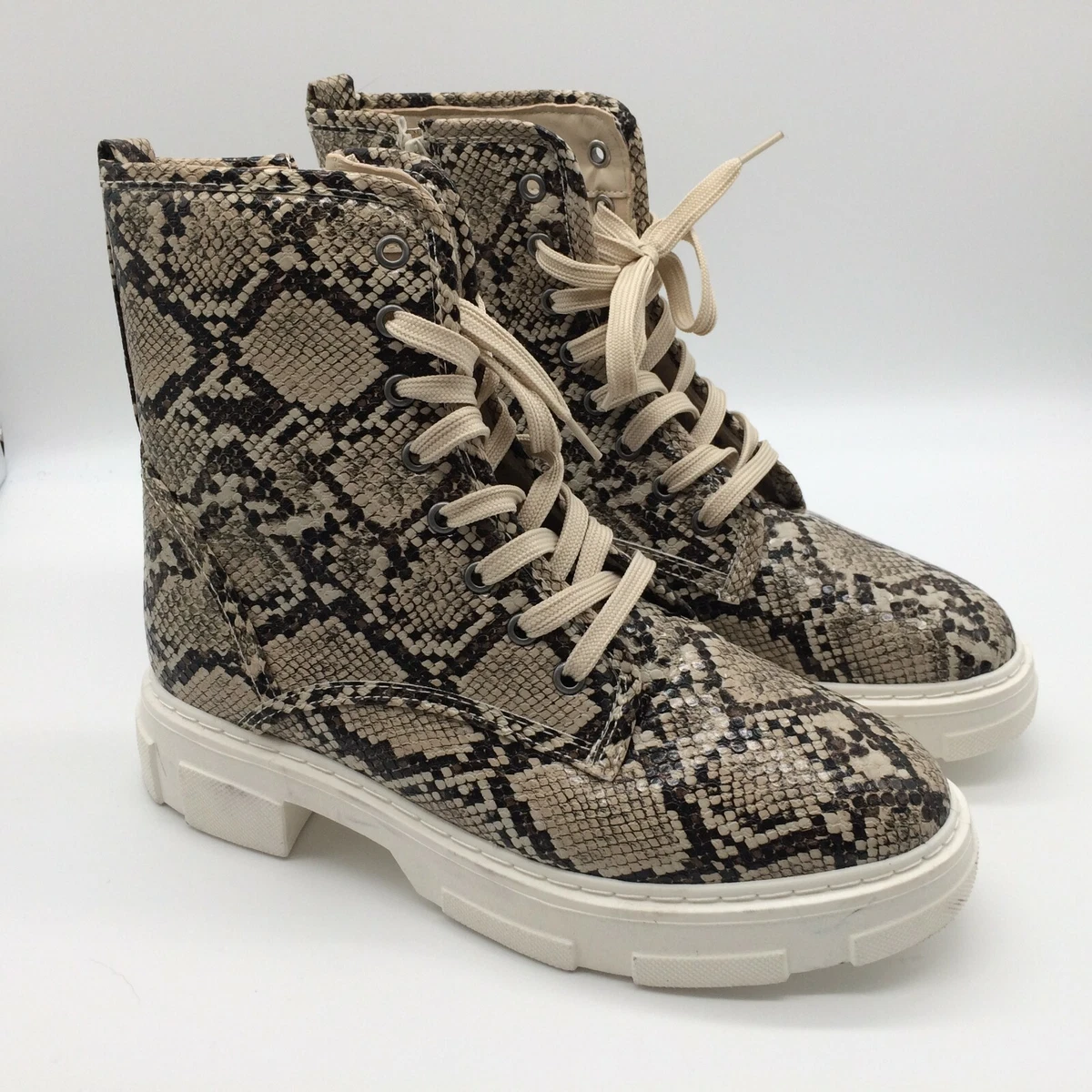 Bamboo Combat Boots Womens US 9 or 39 Brown Tan Lace Up Zipper