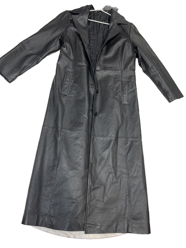 Long Leather Jacket Button Up Women 42 like new vintage quality full length - Imagen 2 de 20