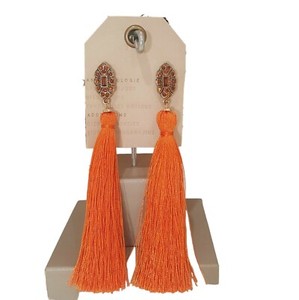 Authentic Anthropologie Women's Jeweled Orange Gold Plated Statement Tassel Earrings NWT