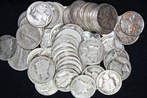 (QTY 50) 90% Mercury Dimes - 1916 - 1945 - Random Years - Good Condition - Picture 2 of 5
